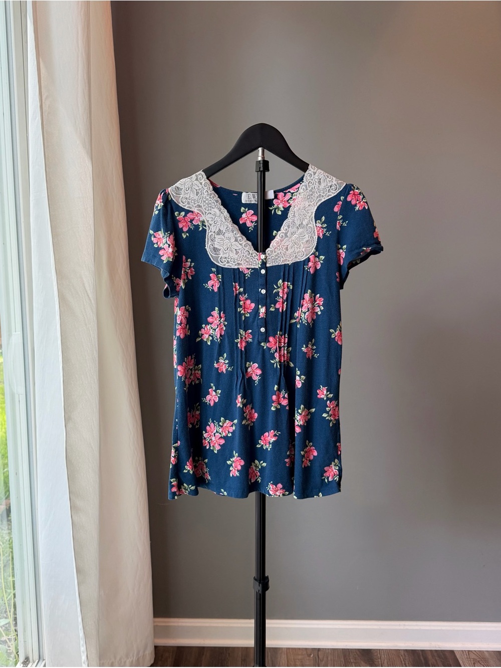 Eileen West Floral Lace Cotton Blend Short Sleeve S Cottagecore Country Grandma